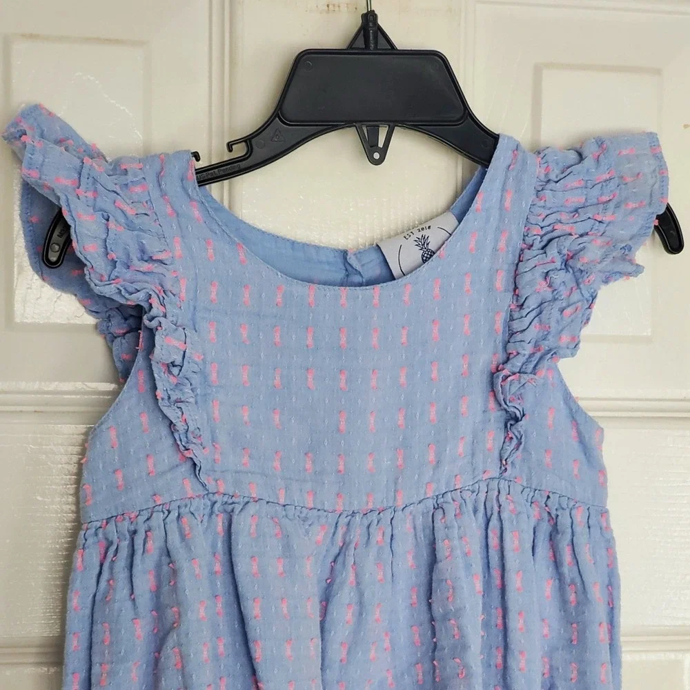Ella Gray Romper Blue Pink Flutter Sleeve Boho Preppy Summer One Piece 3T